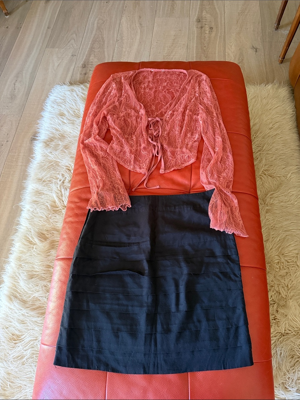 H&M Black Pencil Skirt with Coral Lace Top size S-M